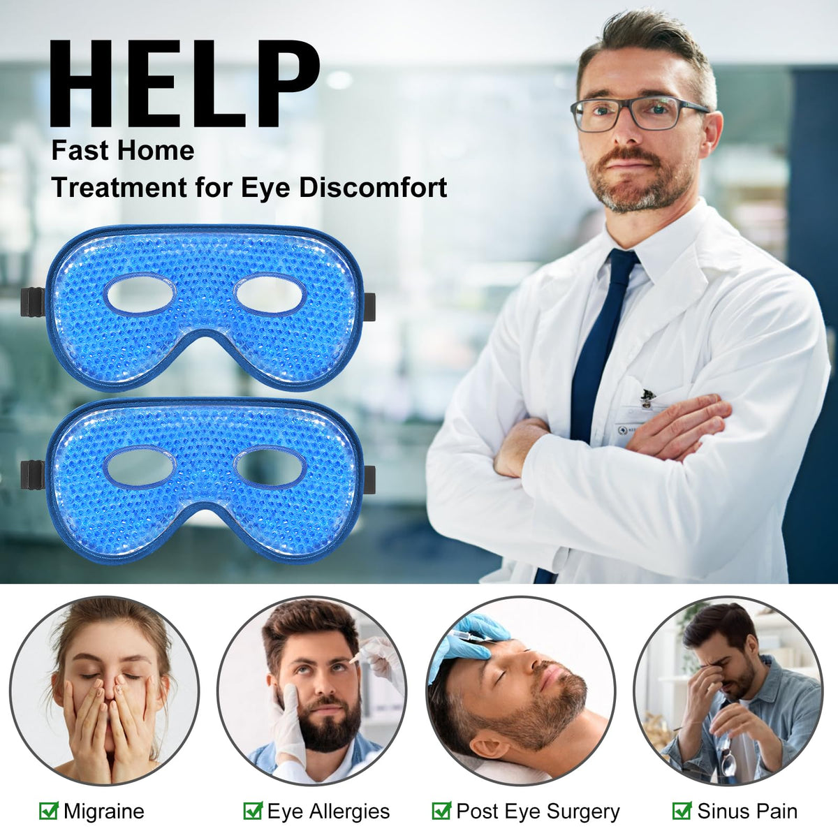 BeeVines XL Jumbo Gel Eye Mask - Cooling & Warming 2-Pack (Navy Blue)