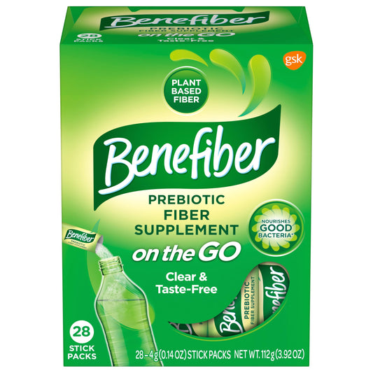 Benefiber On the Go Prebiotic GLP-1 Friendly Fiber Supplement Powder for Digestive Health, Daily Fiber, Unflavored - 28 Sticks (3.92 Ounces)