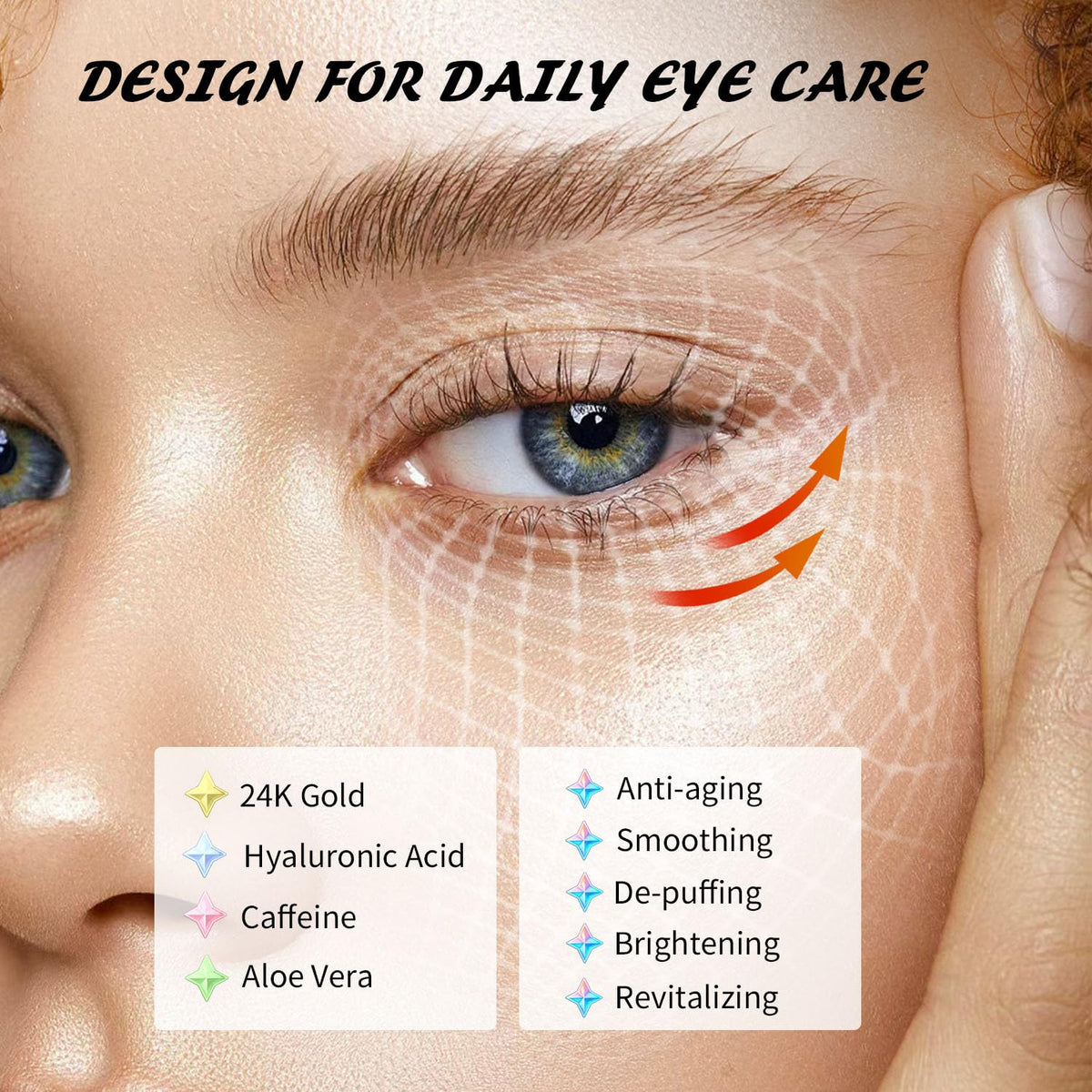 Maskiss 24K Gold & Caffeine Under Eye Patches (30 Pairs) - Aloe Vera & Hyaluronic Acid Recovery Eye Masks for Dark Circles & Puffiness
