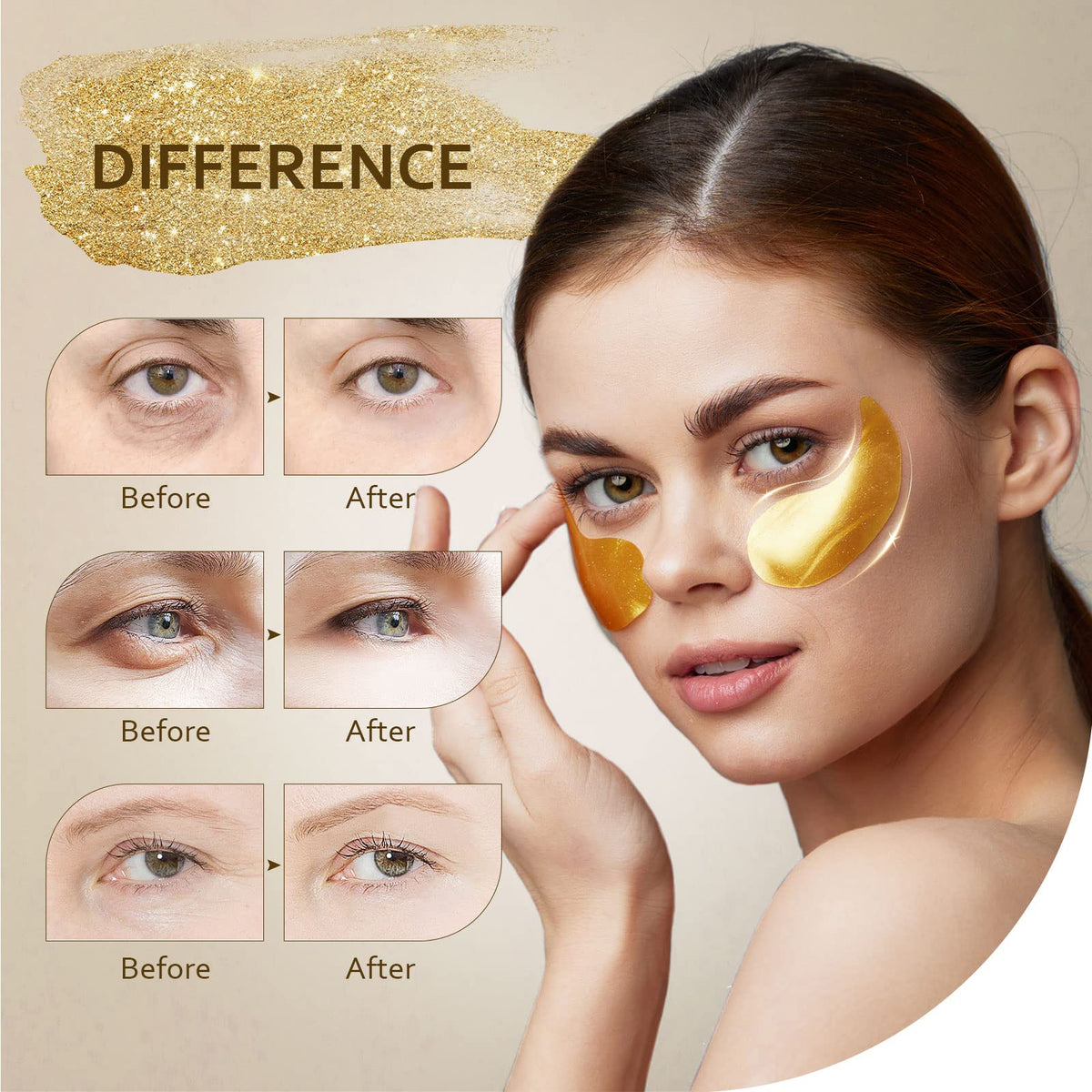 24K Gold Under Eye Patches - 30 Pairs - Collagen Eye Mask for Puffy Eyes, Dark Circles & Wrinkle Reduction