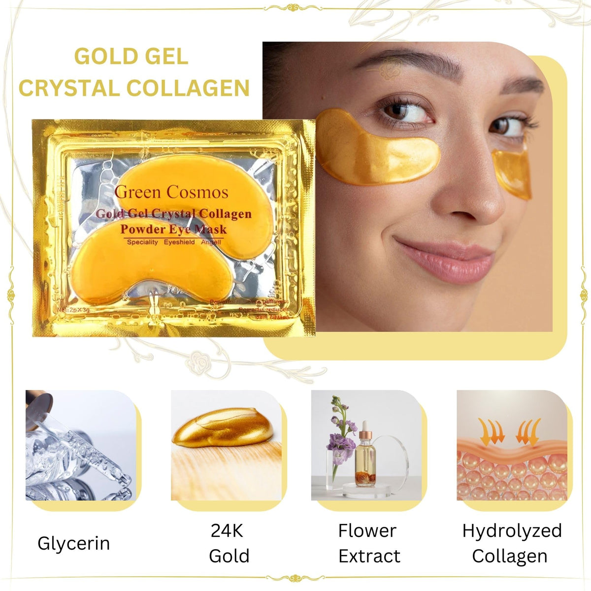Green Cosmos 24k Gold Crystal Collagen Eye Masks (30 Pairs)
