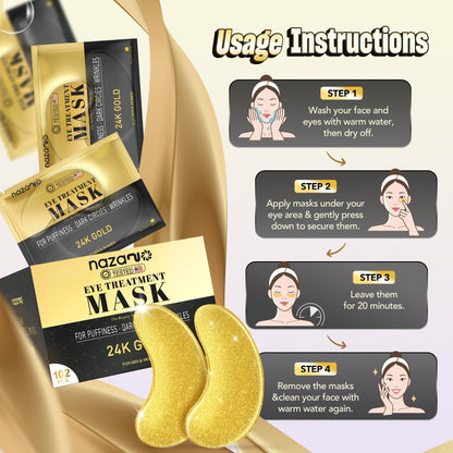 NAZANO 24K Gold Under Eye Patches 102 Pcs for Dark Circles & Puffiness