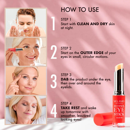 VELAMO ADVANCED Retinol Eye Stick Duo (2 x 3g) - Renewing & Firming Under Eye Balm for Wrinkles, Dark Circles & Puffiness