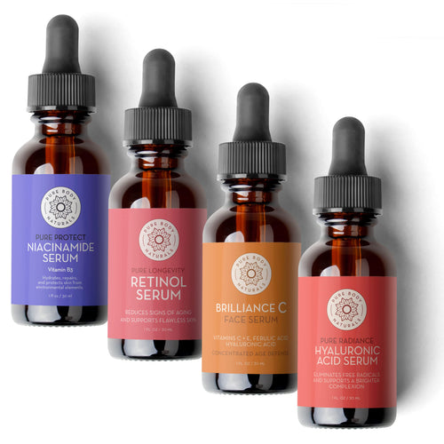 Pure Body Naturals Facial Serum - Hyaluronic Acid Serum, Retinol Serum, Vitamin C Serum, and Vitamin B3 (Niacinamide) Serum - A Perfect Serum Gift Set for Women of All Ages