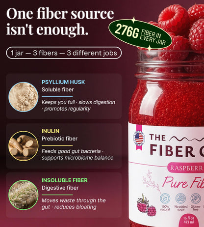 The Fiber Gel High Dietary Fiber Prebiotic Gel Formula - 100% Natural & Clean Label - Plant-Based Psyllium Husk & Inulin Complex - Keto Friendly, Vegan, No Added Sugar - Raspberry, 16 oz