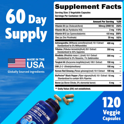 Testosterone Booster for Men - Natural Test Support for Energy, Strength & Muscle Performance - Ashwagandha, Tongkat Ali, Tribulus