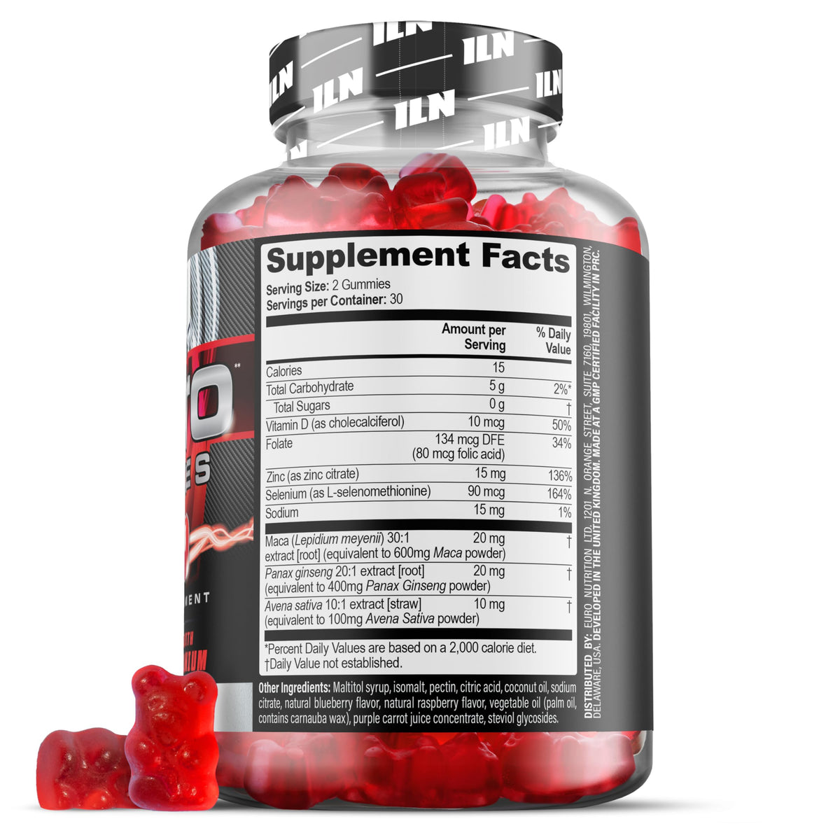 Iron Labs Nutrition Testo Gummies for Men - Maca, Ginseng, Zinc & Selenium Testosterone Support Sugar Free Vegan 60 Gummies