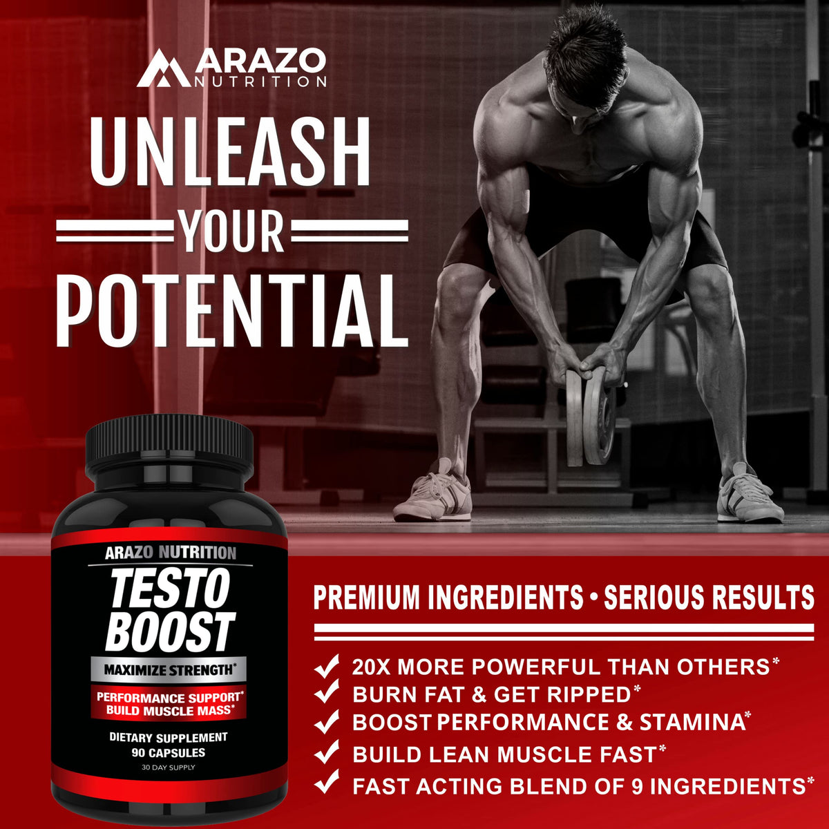 Arazo Nutrition TestoBoost Test Booster for Men - Tribulus, Epimedium, Hawthorn & Zinc - Natural Herbal Muscle & Strength Support Supplement