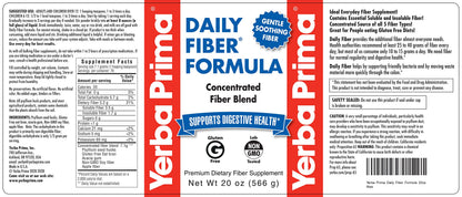 Yerba Prima Daily Fiber Formula - 20 oz Powder - Unflavored, Concentrated Blend of Soluble/Insoluble, Psyllium Seed Husks, Acacia Gum, Apple Fiber for Bulk - Dietary Bulking Supplement - Regularity