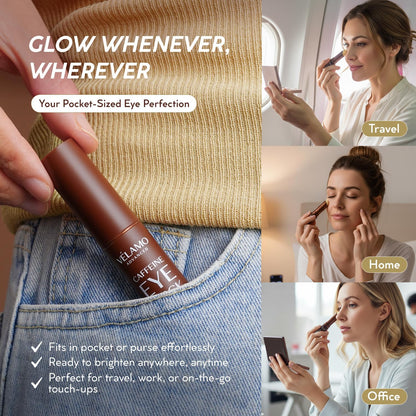 VELAMO Advanced Caffeine Eye Stick - Energizing & Hydrating Under Eye Balm for Dark Circles & Puffiness - Portable Travel Eye Treatment (0.1 oz / 3g)