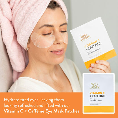 By Nature Vitamin C + Caffeine Hydrating Under Eye Mask Patches for Dark Circles & Puffiness - Energizing Brightening Eye Patches Skincare - 5 Pairs