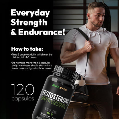 RockSten Testosterone Booster for Men - Tribulus, Tongkat Ali & Fenugreek - Stamina, Energy & Muscle Growth Support Supplement