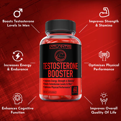Testosterone Booster Gummies for Men - Strength, Stamina & Performance Support with Tribulus, Maca & Horny Goat Weed - Atlantis Nutrition (2 Pack, 120 Gummies)
