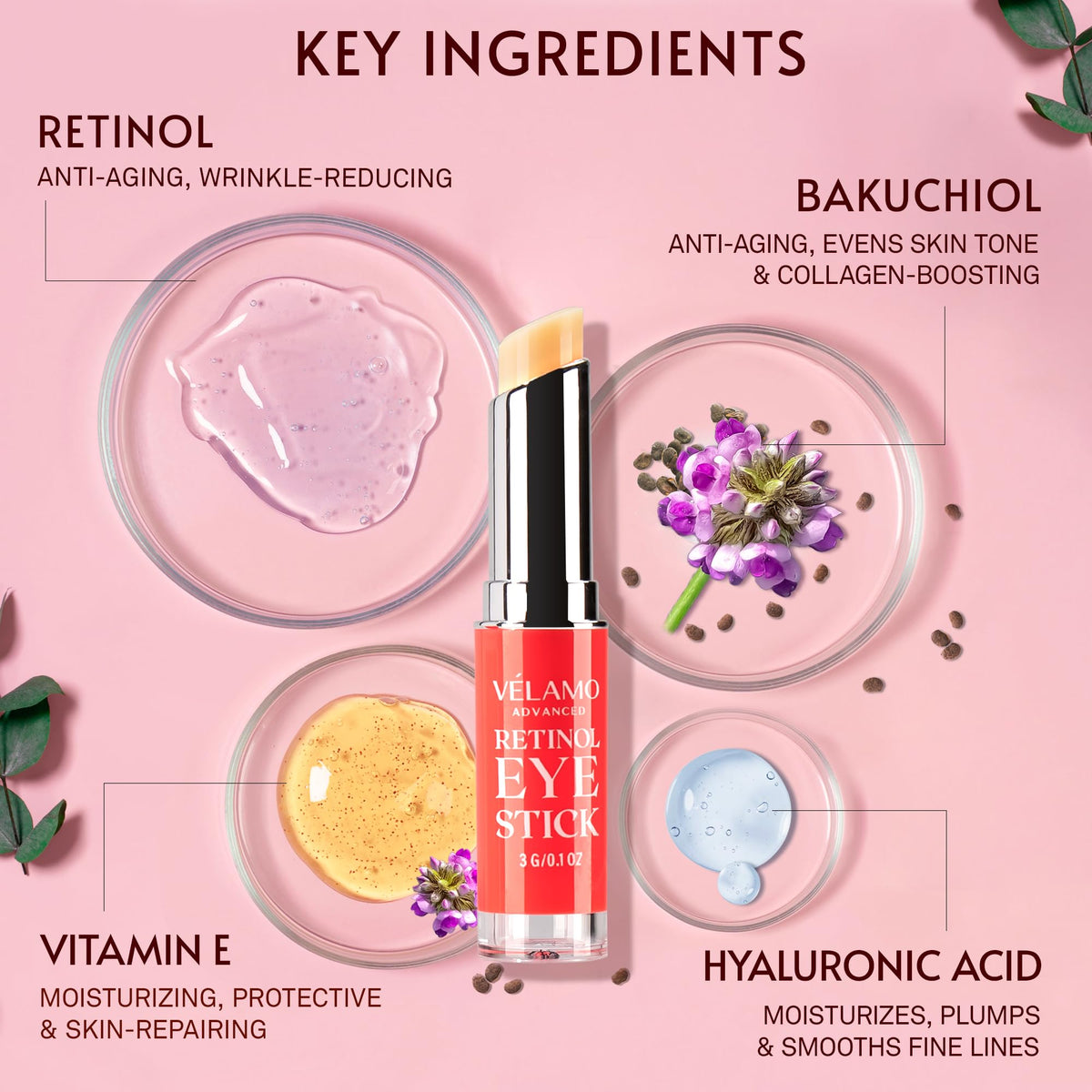 VELAMO Advanced Caffeine & Retinol Eye Stick Duo - AM/PM Under Eye Balm for Dark Circles, Puffiness & Wrinkles