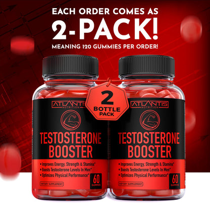 Testosterone Booster Gummies for Men - Strength, Stamina & Performance Support with Tribulus, Maca & Horny Goat Weed - Atlantis Nutrition (2 Pack, 120 Gummies)