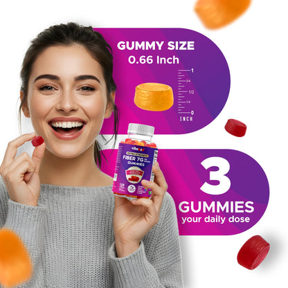 Vitabod Fiber Gummies 7G Per Serving for Digestive Health & Regularity, Prebiotic GOFOS Plant-Based Fiber, No Sugar Added, Vegan, Berry Peach Strawberry, 120 Gummies (Adults, Women & Men)