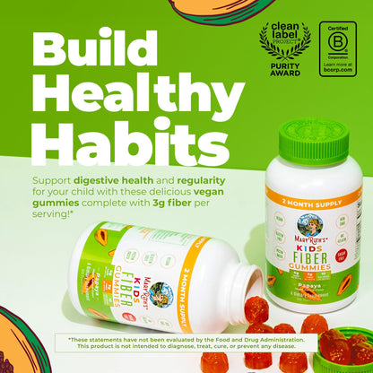 MARYRUTH'S Fiber Gummies for Kids - 2 Month Supply - Sugar Free - Kids Fiber Gummies Ages 4+ - Soluble Fiber Supplement - Gut Health & Digestion Support - 3g Fiber per Gummy - Vegan - 60 Count
