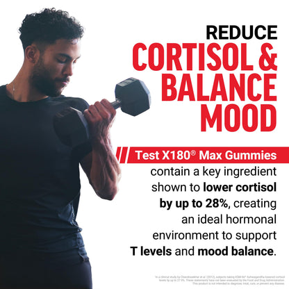 Force Factor Test X180 Max Gummies - Testosterone Booster for Men with KSM-66 Ashwagandha, Strength & Vitality Support (60 Gummies)