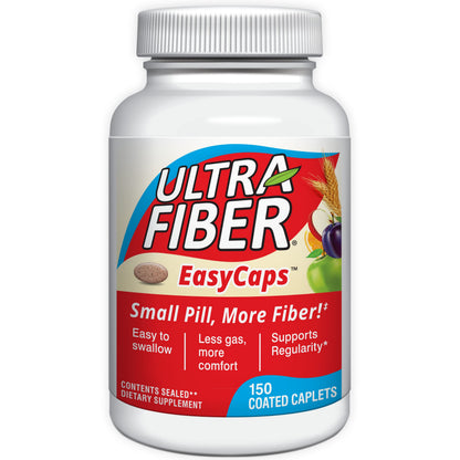 Ultra-Fiber Caplets - High-Fiber Supplement for Regularity - 48% More Fiber per Caplet - Soluble & Insoluble Fiber Blend - Easy-to-Swallow Coated Caplets - 150ct