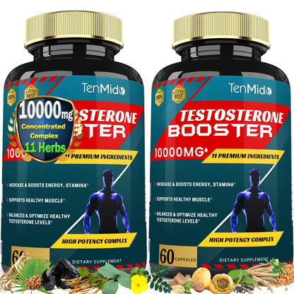 Testosterone Booster for Men - Energy, Strength & Performance Support Supplement - Tenmido (2 Pack, 120 Capsules)