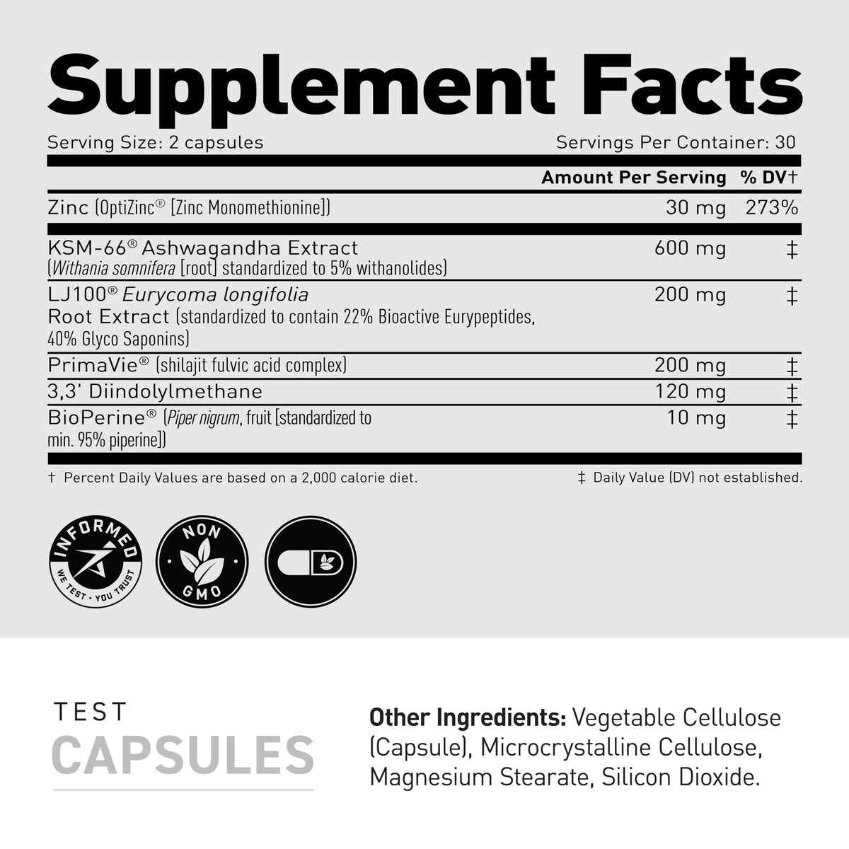 Testosterone Booster Capsules for Men & Women - LJ100 Tongkat Ali, KSM-66 Ashwagandha & Shilajit - Hormone & Performance Support - Kaged Test (60 Servings)