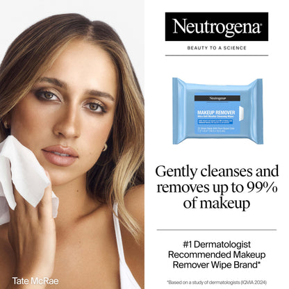 Neutrogena Makeup Remover Wipes Micellar Alcohol-Free Face Towelettes Remove Waterproof Mascara & Oil, Compostable 100% Plant-Based Cloth, Dermatologist & Ophthalmologist Tested, Twin Pack 2 x 25 ct