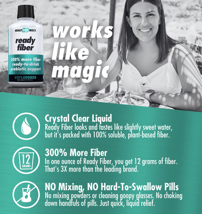 HEALTH DIRECT - Ready Fiber - Prebiotic Liquid Fiber Supplement for Women, Men and Kids - 15 Fl Oz - 15-30 Servings, Unflavored - Easier Than Gummies, Powders and Pills