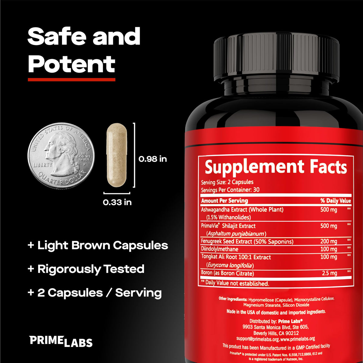 Testosterone Booster for Men - Energy, Vitality & Performance Support with Ashwagandha, Shilajit & DIM - Prime Labs Prime Test Pro (60 Capsules)