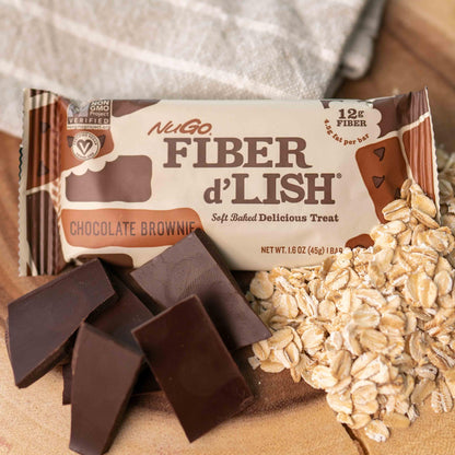 NuGo Fiber d'Lish Chocolate Brownie, 12g High Fiber, Vegan, 150 Calories, 16 Count