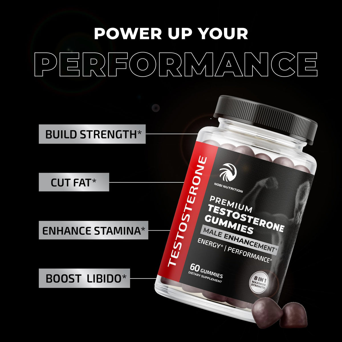 Test Boost Max Testosterone Gummies for Men - Muscle Growth, Stamina & Performance - Tongkat Ali Male Enhancement Supplement