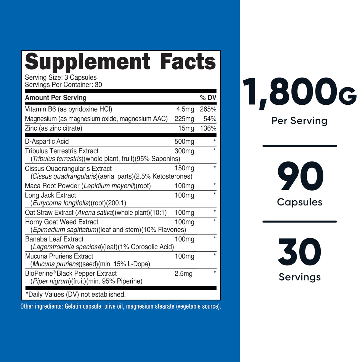 Nutricost Testosterone Support Complex for Men - 1800mg Per Serving - Natural Testosterone Booster for Energy, Strength & Vitality (90 Capsules)