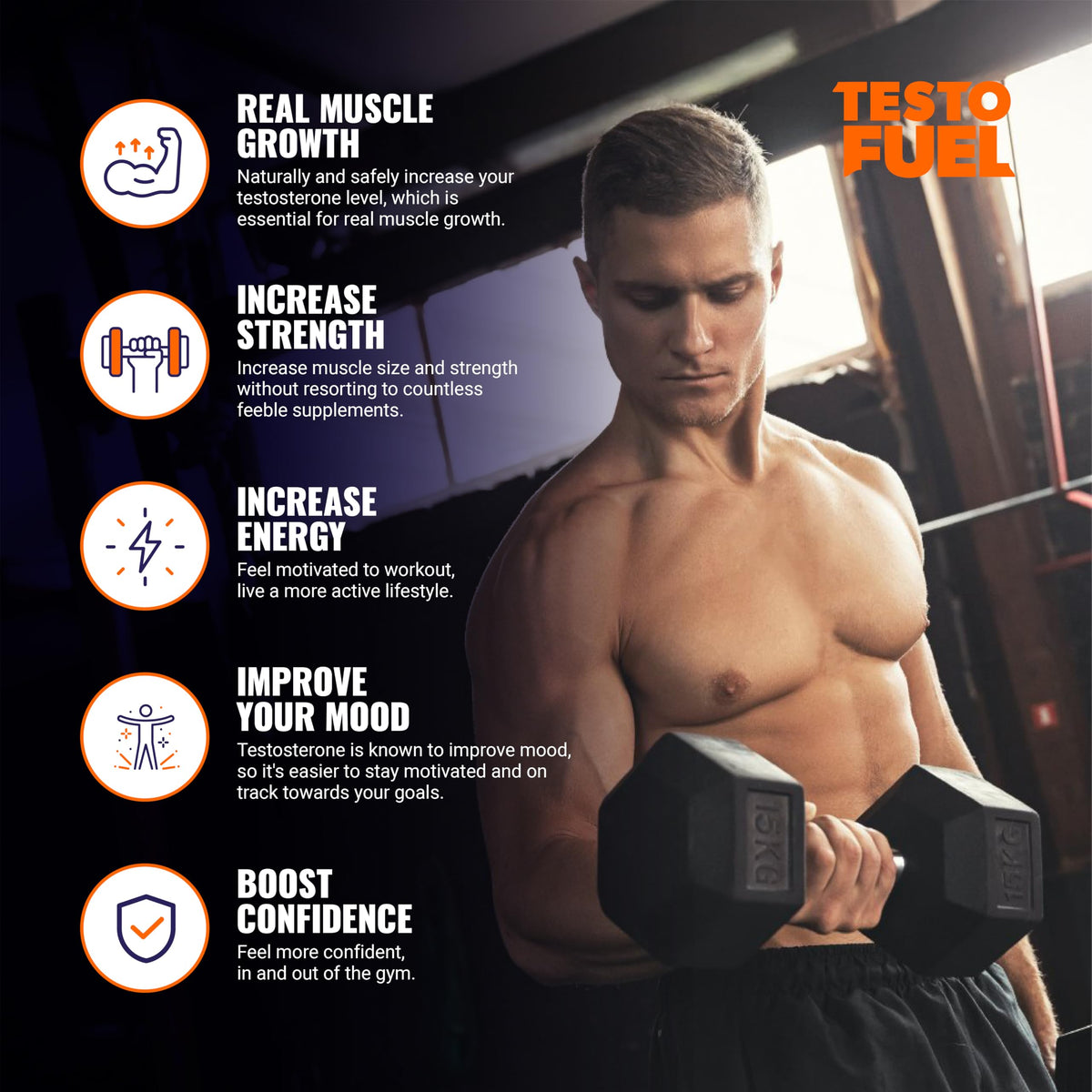 Testosterone Booster for Men - Natural T-Boost Supplement for Muscle, Energy & Performance with Fenugreek & Magnesium - ROAR AMBITION TestoFuel (120 Pills)