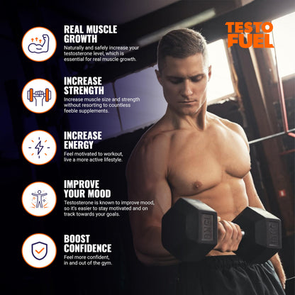 Testosterone Booster for Men - Natural T-Boost Supplement for Muscle, Energy & Performance with Fenugreek & Magnesium - ROAR AMBITION TestoFuel (120 Pills)