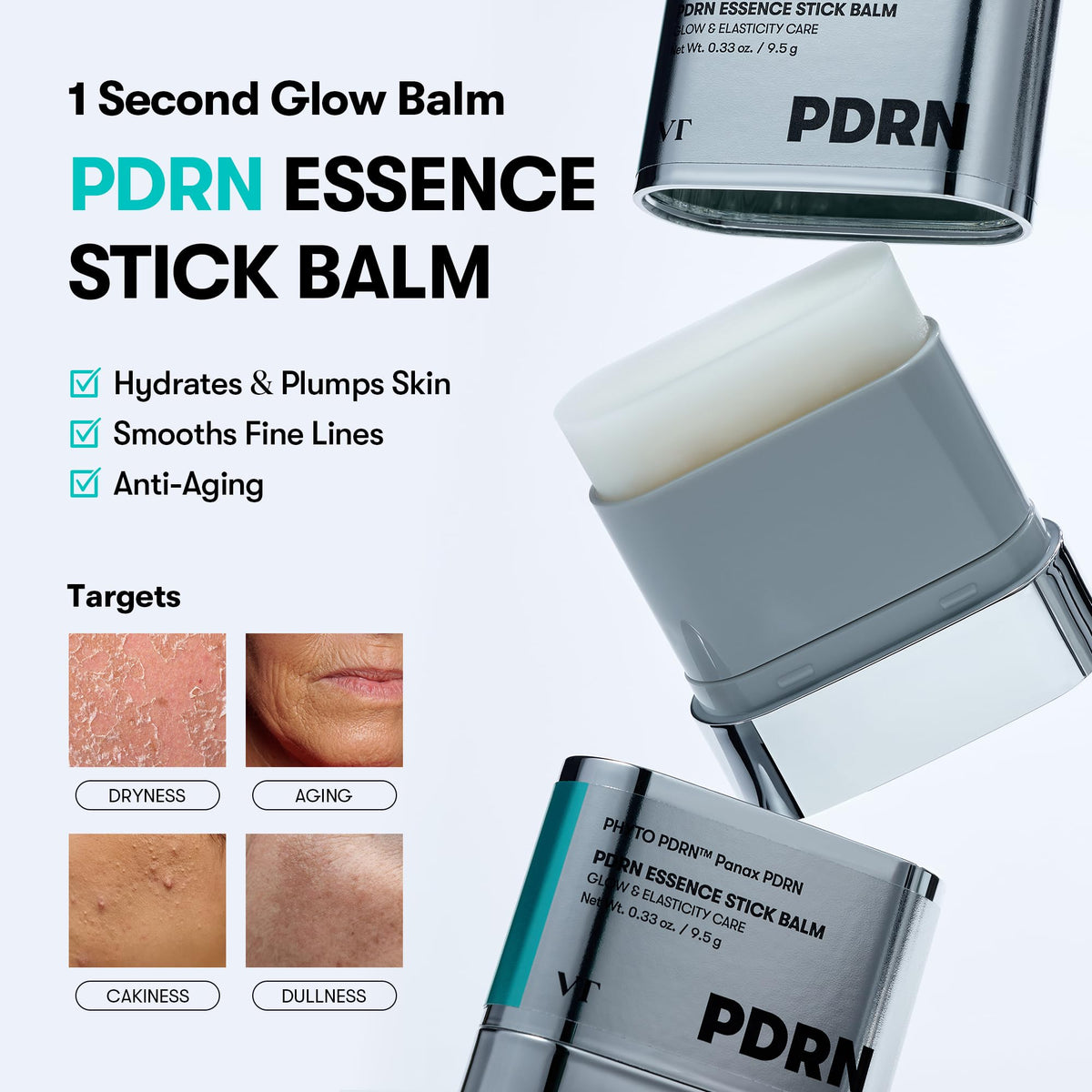 VT COSMETICS PDRN Essence Stick Balm - PDRN Collagen Multi Wrinkle Stick for Eye, Neck & Face - Plumping & Glow Makeup Base (0.33 oz.)
