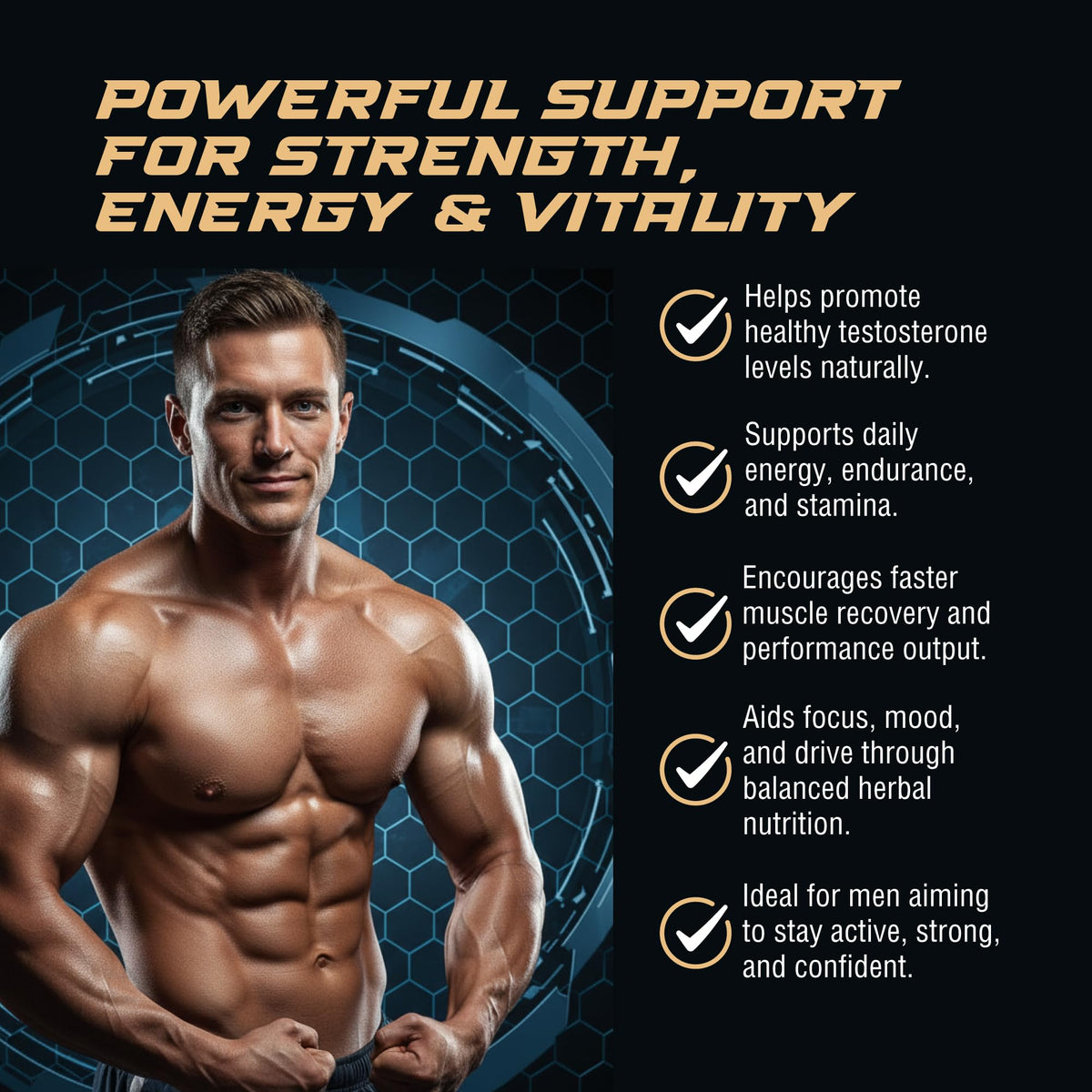 Testosterone Booster Gummies for Men - Energy, Stamina, Libido & Muscle Support Chews - RockSten Performance Supplement