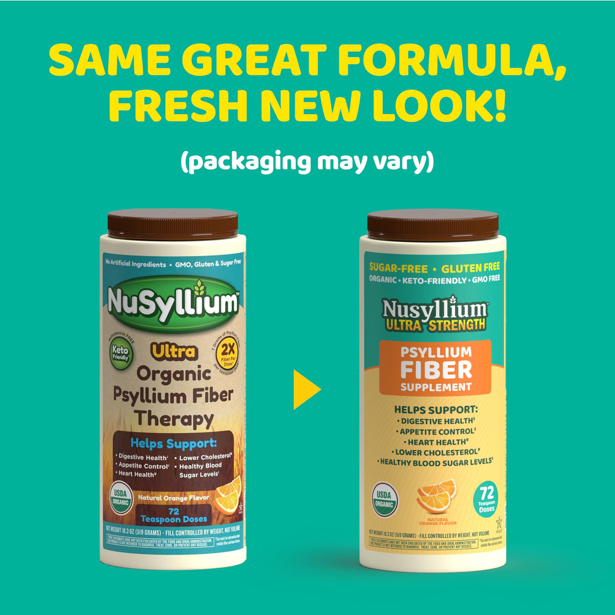 NuSyllium Ultra Psyllium Husk Powder, USDA Organic, Sugar Free Keto-Friendly Fiber Supplement, Promotes Digestive Health* Orange, 72 Servings