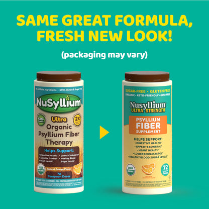 NuSyllium Ultra Psyllium Husk Powder, USDA Organic, Sugar Free Keto-Friendly Fiber Supplement, Promotes Digestive Health* Orange, 72 Servings