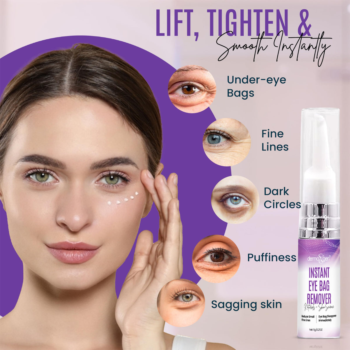 Dermaxgen Instant Under Eye Bag Remover Cream - Dark Circles & Puffiness Treatment, Anti-Aging Eye Cream for Wrinkles and Tired Skin - 0.21 oz