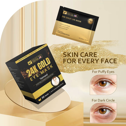 24K Gold Under Eye Patches - 30 Pairs - Collagen Eye Mask for Puffy Eyes, Dark Circles & Wrinkle Reduction