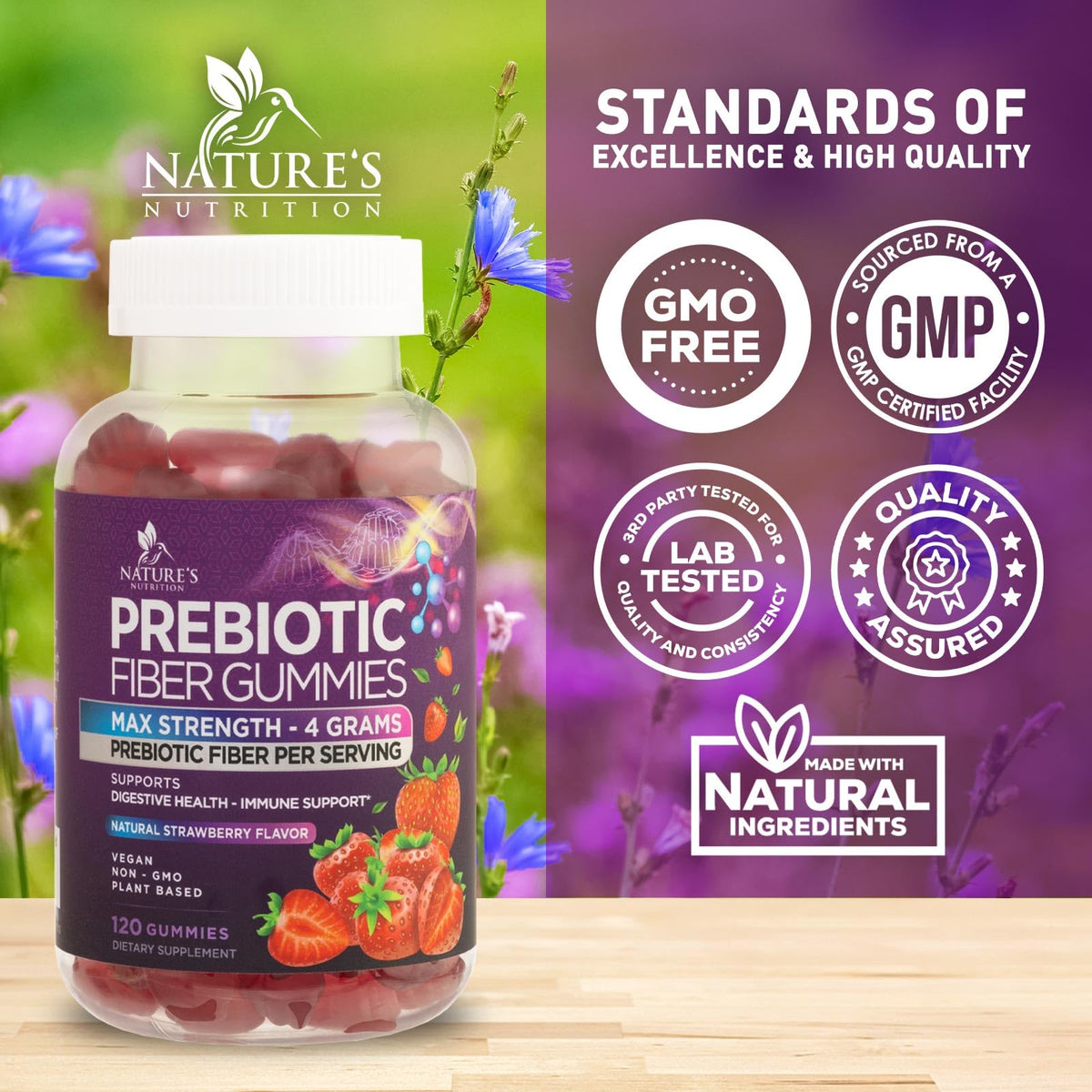 Fiber Gummies For Adults - Prebiotic Plant Based Fiber 4g Per Serving Gummy Supplement - Daily Digestive Health and Regularity Support - Gut Support Gummy Plant Based Digestion Support - 120 Gummies