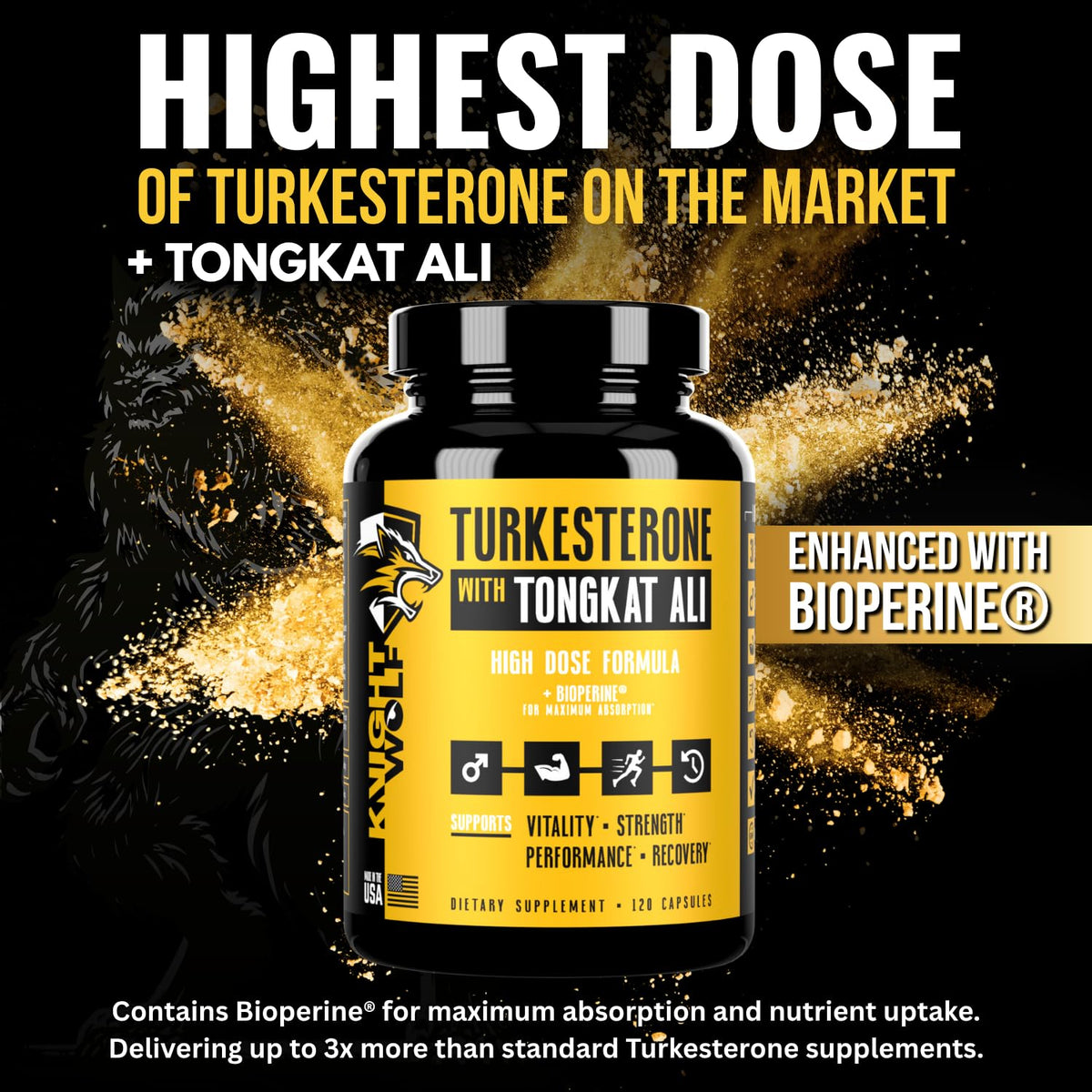 Turkesterone 17,500mg Max Potency with BioPerine & Tongkat Ali - Lean Muscle Growth, Recovery & Stamina Support Supplement - 120 Vegan Capsules