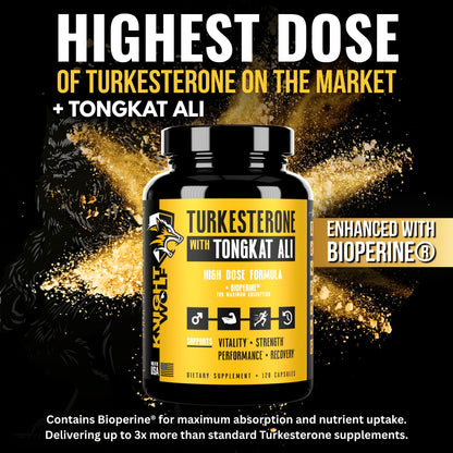 Turkesterone 17,500mg Max Potency with BioPerine & Tongkat Ali - Lean Muscle Growth, Recovery & Stamina Support Supplement - 120 Vegan Capsules