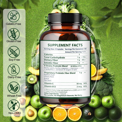 NATURE TARGET Prebiotic Fiber Supplement with 60 Billion Probiotics for Digestive Health - Prebiotics and Probiotics for Women & Men Regularity, Supports Occasional Constipation - 120 Veggie Capsules