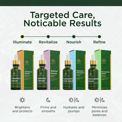 Tree of Life Beauty Facial Skin Care Set, Brightening, Firming & Hydrating Face Serums for Sensitive Skin - Niacinamide, Vitamin C, Retinol & Hyaluronic Acid, Dermatologist Tested, 1 Fl Oz (Pack of 4)