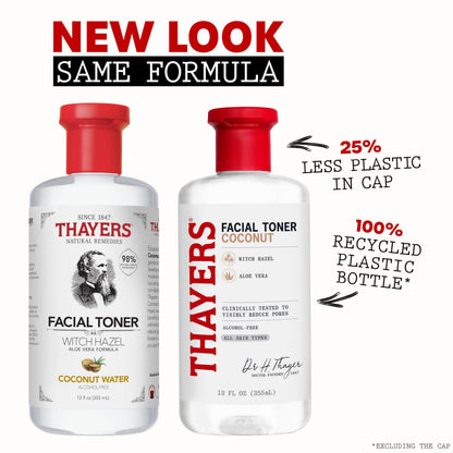THAYERS Alcohol-Free, Hydrating Coconut Water Witch Hazel Facial Toner with Aloe Vera Formula, Vegan, Dermatologist Tested and Recommended, 12 Oz (Packaging May Vary)