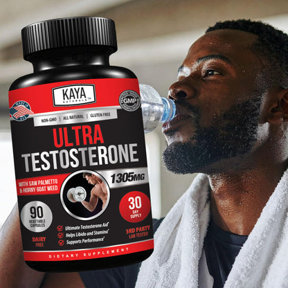 Kaya Naturals Ultra Testosterone Booster for Men - with Tongkat Ali, Horny Goat Weed & Tribulus - Energy, Stamina & Strength Support (90 Count)