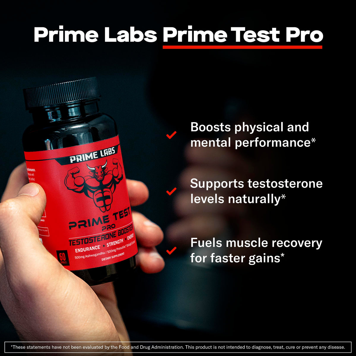 Testosterone Booster for Men - Energy, Vitality & Performance Support with Ashwagandha, Shilajit & DIM - Prime Labs Prime Test Pro (60 Capsules)