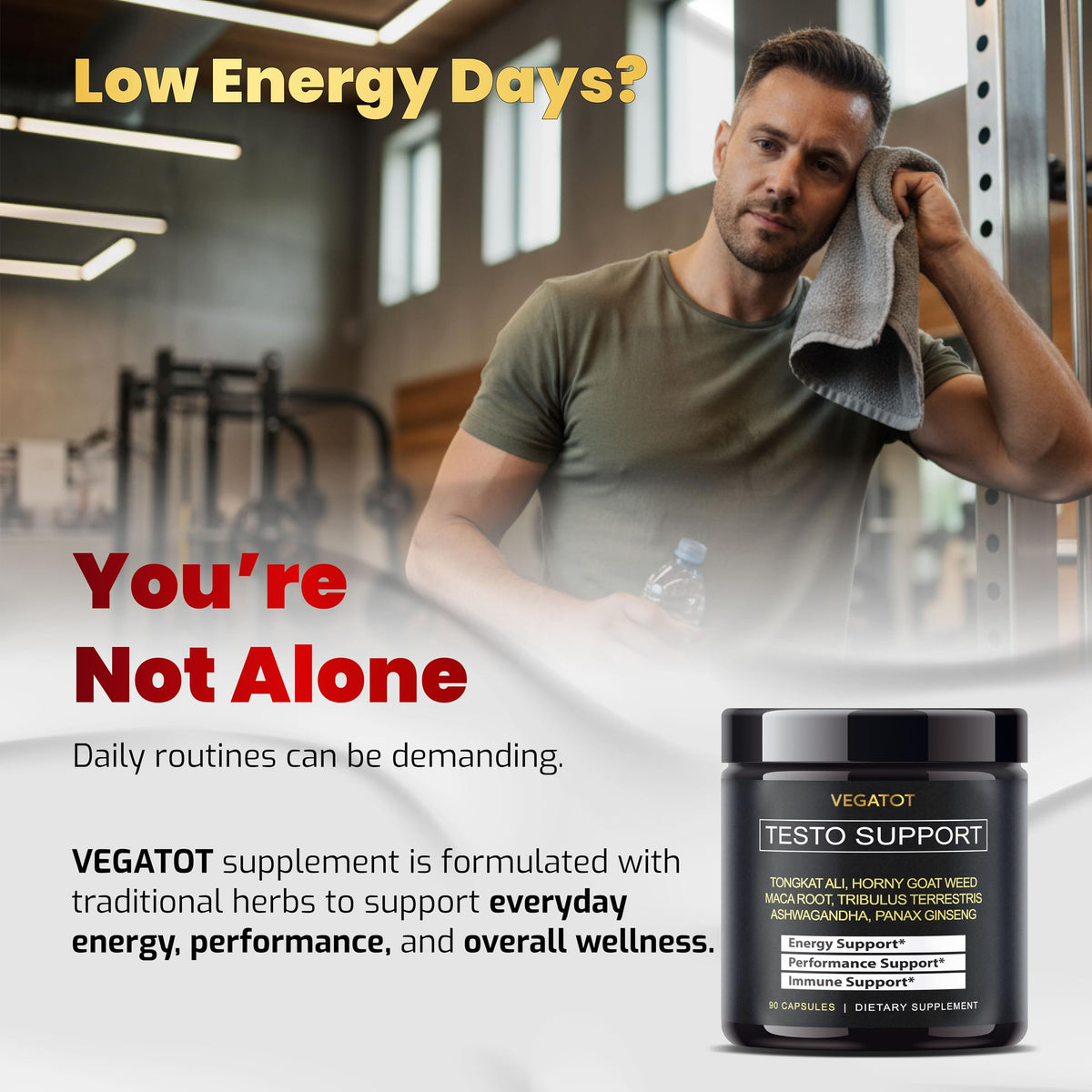 8-in-1 Testosterone Support for Men - Tongkat Ali, Ginseng, Maca & Ashwagandha - Energy, Stamina & Performance Supplement - VEGATOT