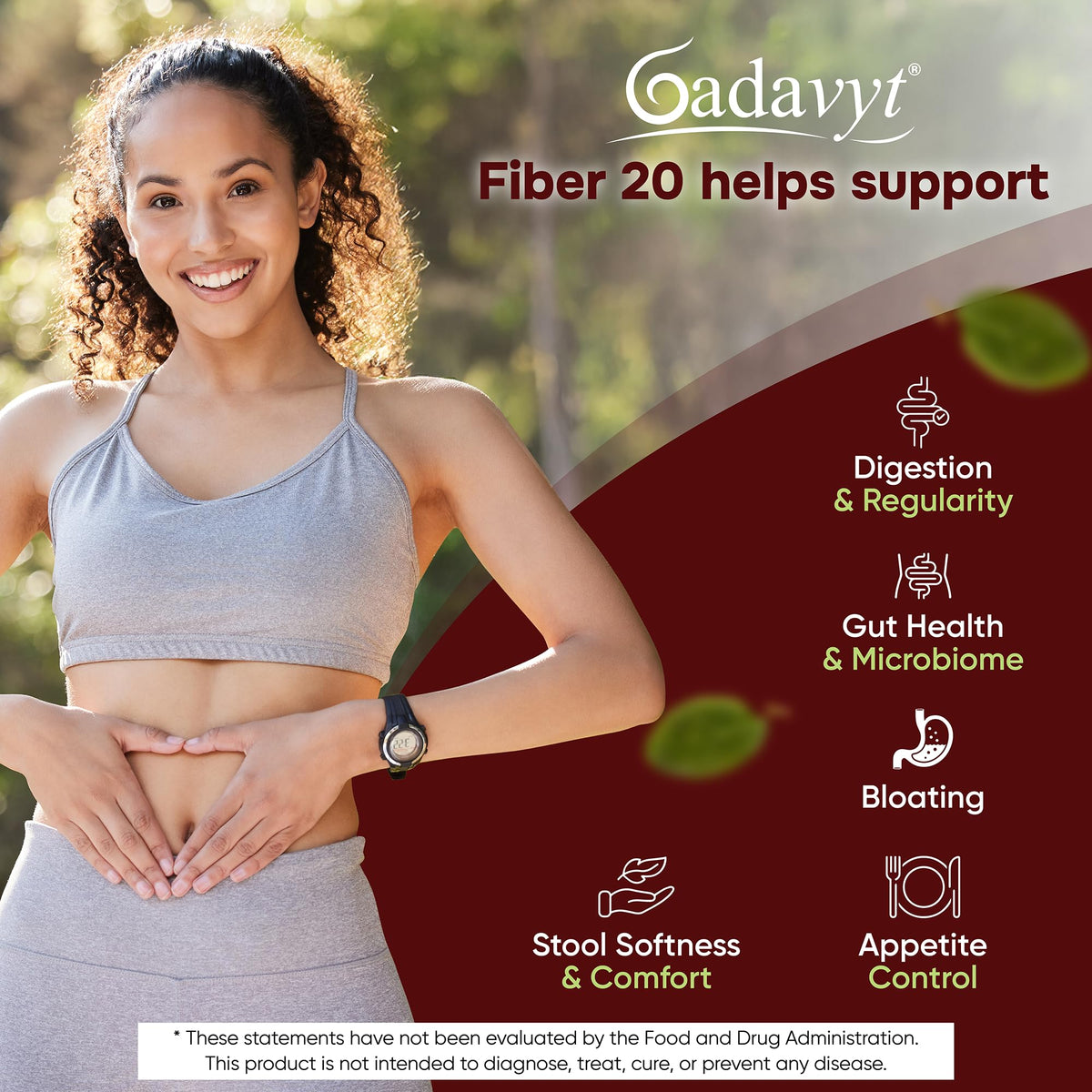 GADAVYT Fiber 20 - High Fiber Supplement for Women & Men, 20g Liquid Soluble Fiber/Serving, Prebiotic & Postbiotic Complex + Vitamins A, D3, E & Magnesium, Gut Health, Digestive Health, 16 fl oz