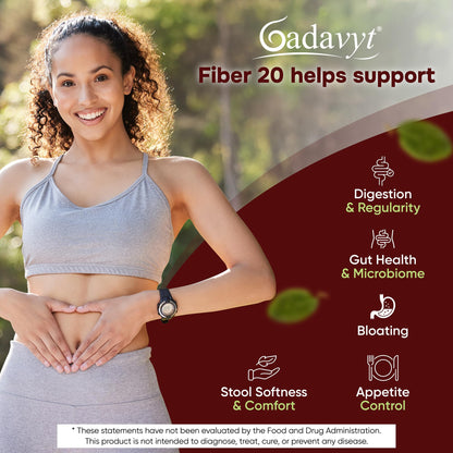 GADAVYT Fiber 20 - High Fiber Supplement for Women & Men, 20g Liquid Soluble Fiber/Serving, Prebiotic & Postbiotic Complex + Vitamins A, D3, E & Magnesium, Gut Health, Digestive Health, 16 fl oz